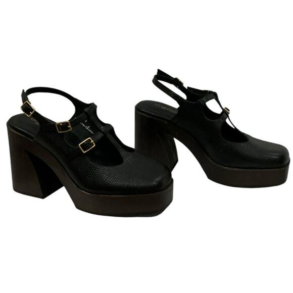 Charlotte Stone Gael Black Platform Mary Jane Heels Size 8 Retro Mod Style - Picture 2 of 10